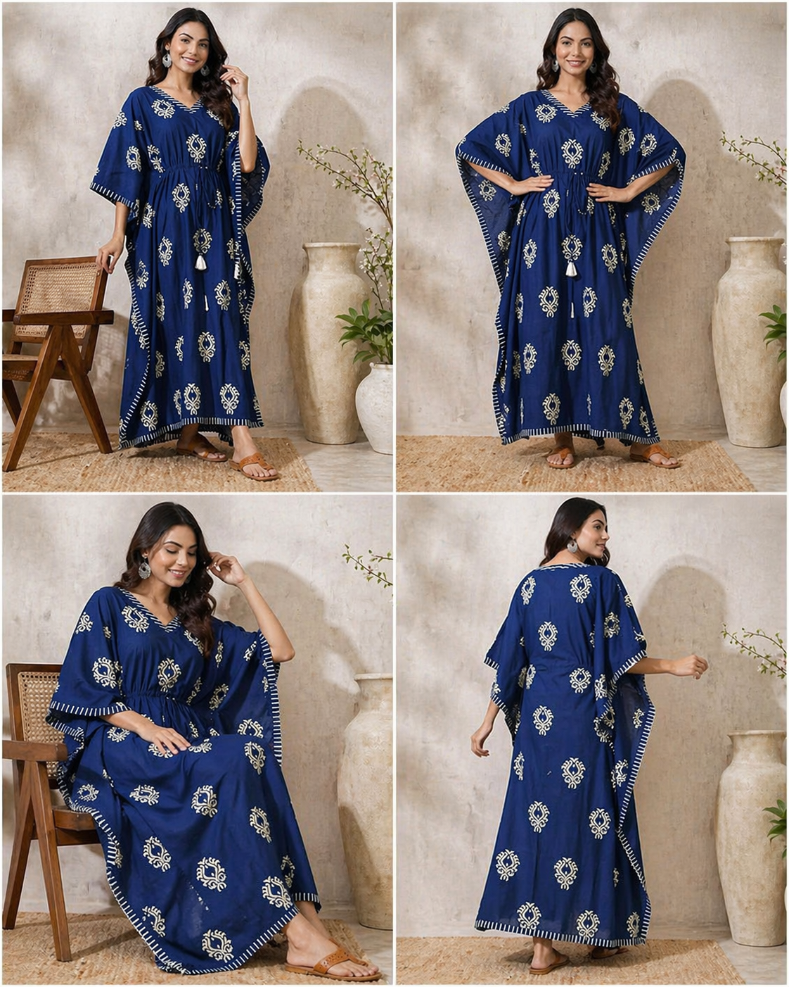Indigo Blue Kaftan Nighty Dress for Women