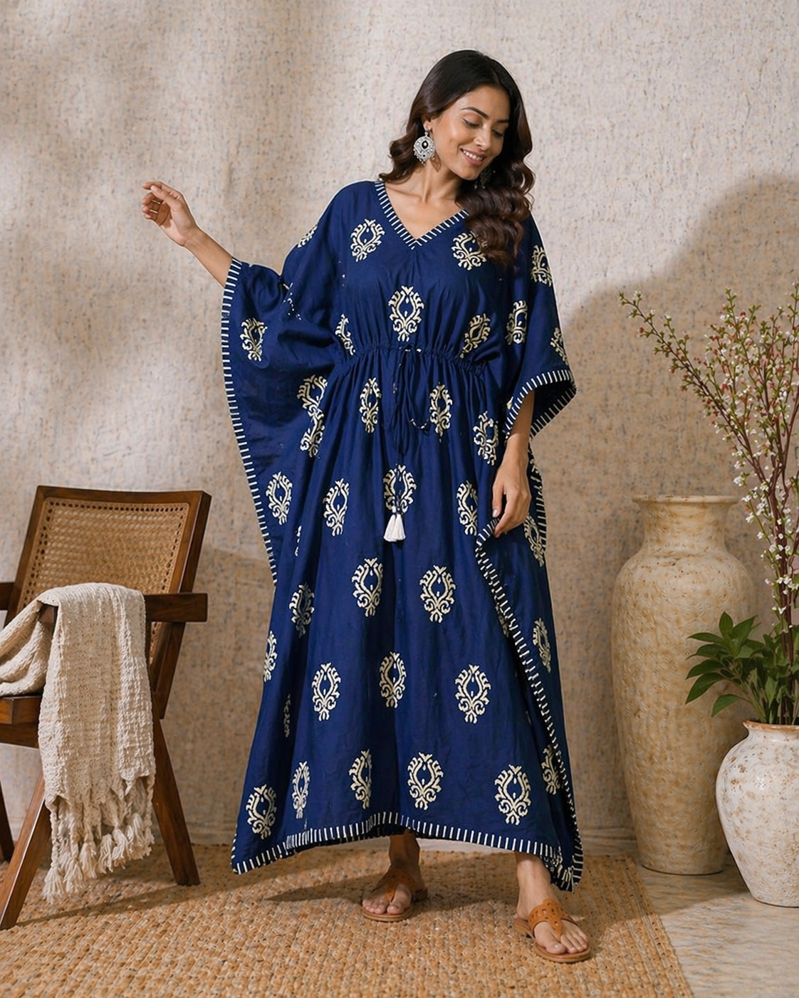 Indigo Blue Kaftan Nighty Dress for Women