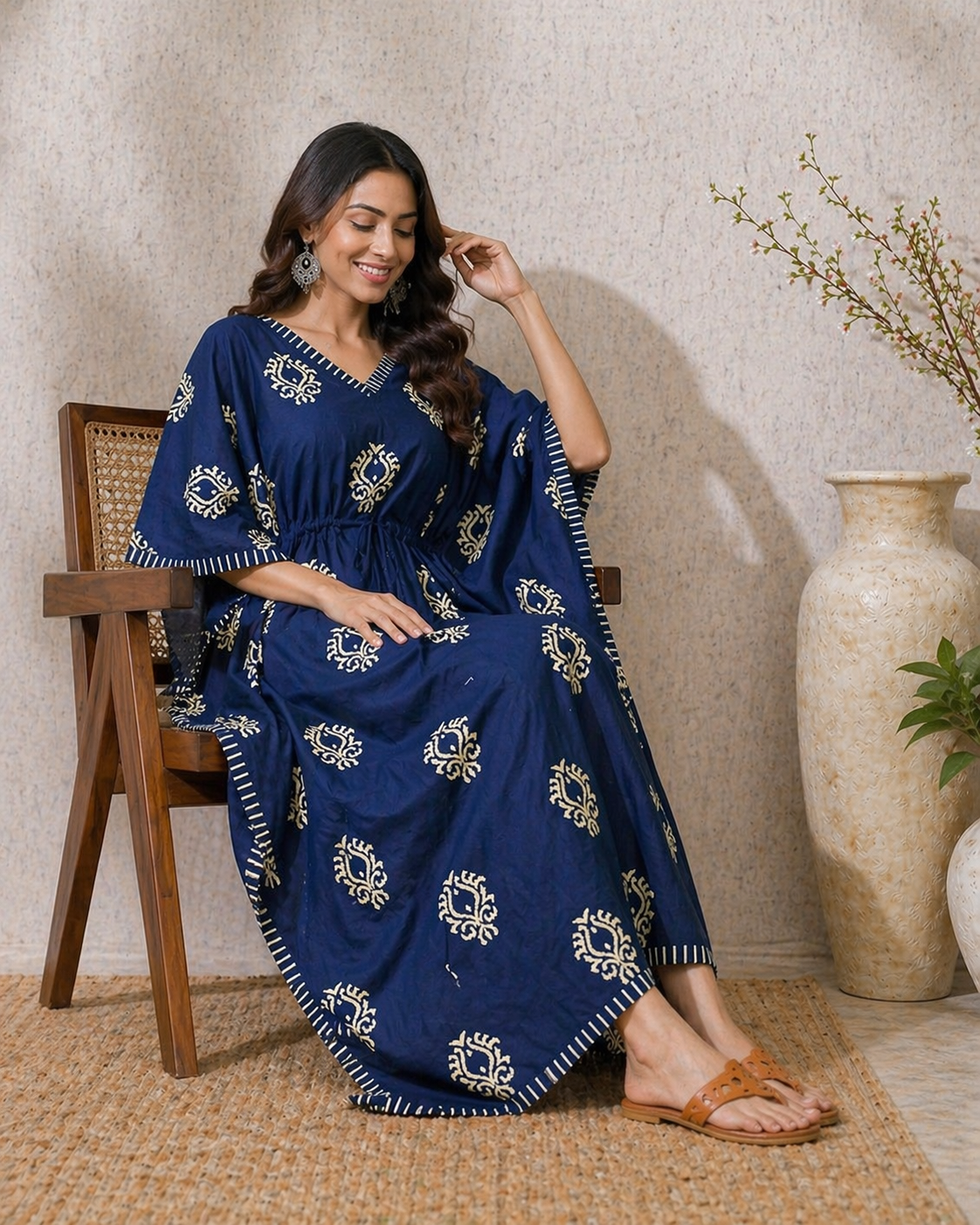 Indigo Blue Kaftan Nighty Dress for Women