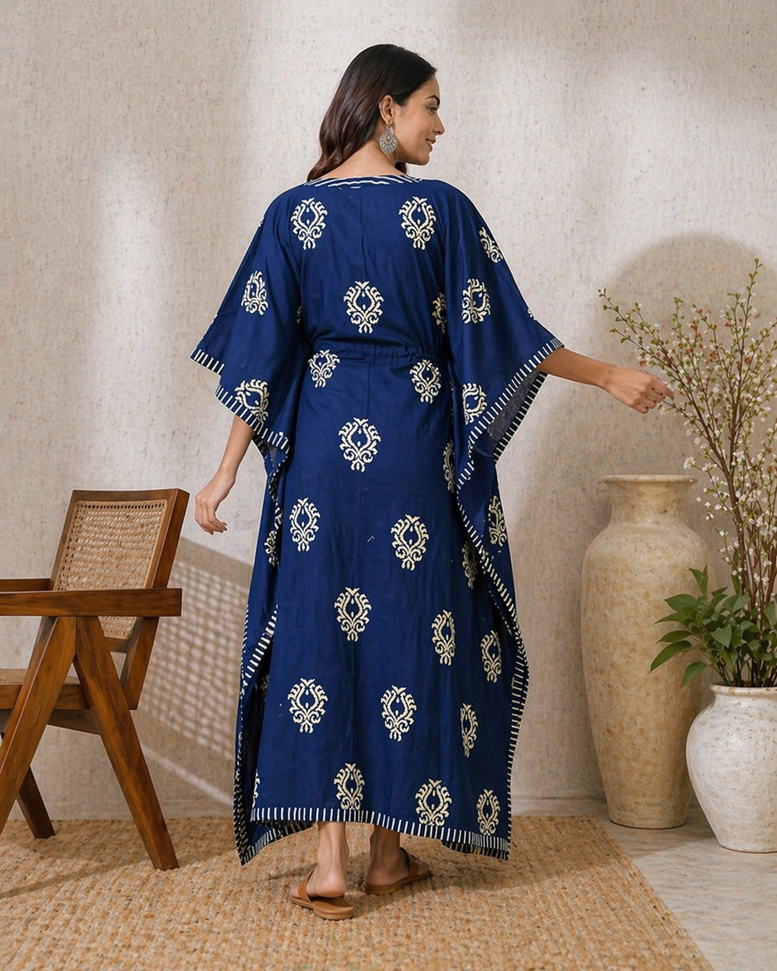 Indigo Blue Kaftan Nighty Dress for Women