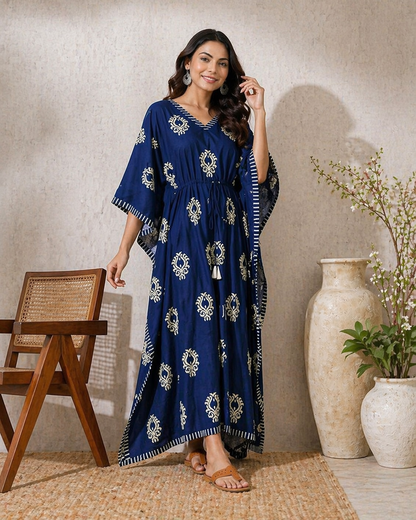 Indigo Blue Kaftan Nighty Dress for Women