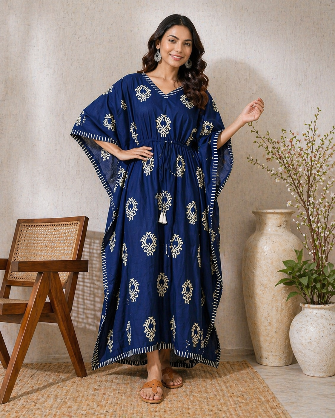 Indigo Blue Kaftan Nighty Dress for Women