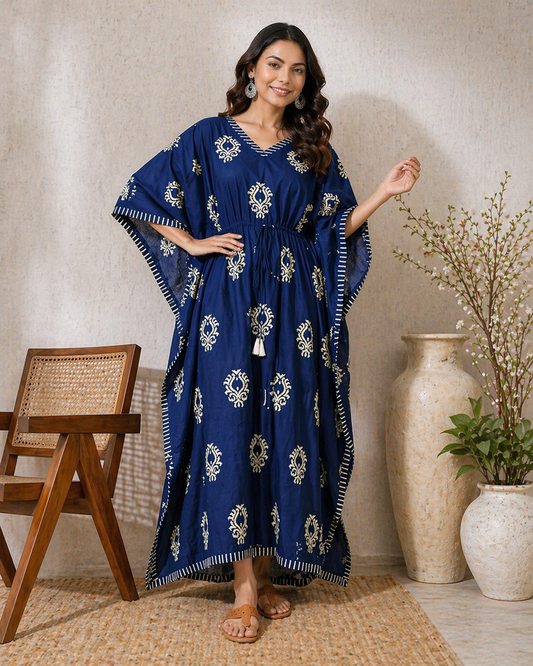 Indigo Blue Kaftan Nighty Dress for Women
