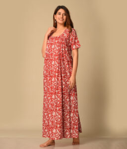 Floral Printed Cotton Nighty Gown