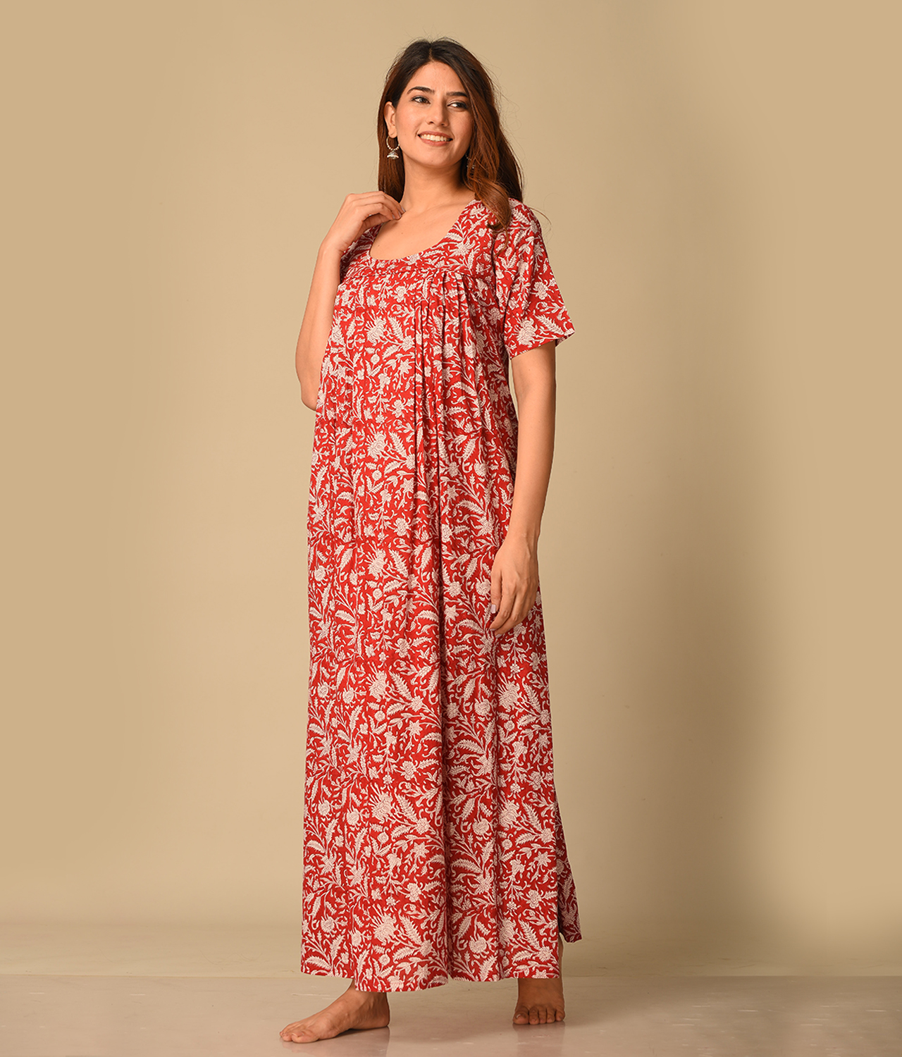 Floral Printed Cotton Nighty Gown