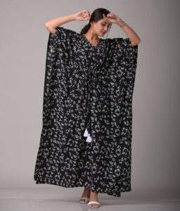 Black Cotton Printed Maternity Kaftan