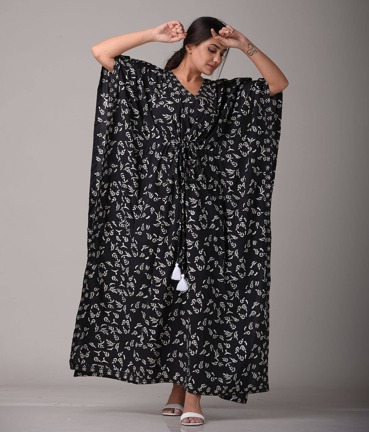 Black Cotton Printed Maternity Kaftan