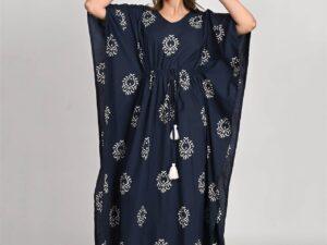 Indigo Blue Jaipuri Print Cotton Kaftan