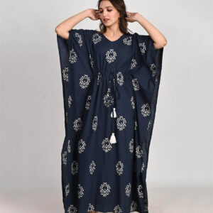Indigo Blue Jaipuri Print Cotton Kaftan