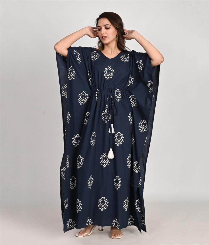 Indigo Blue Jaipuri Print Cotton Kaftan