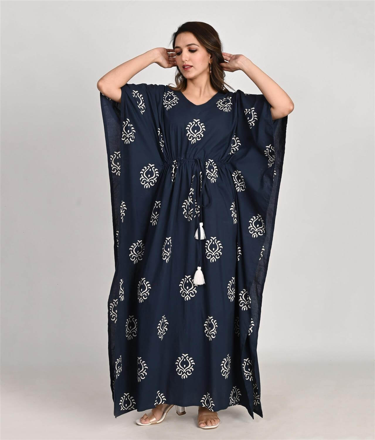 Indigo Blue Jaipuri Print Cotton Kaftan