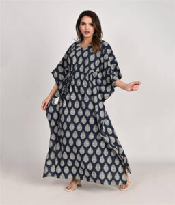 Printed Blue Cotton Kaftan