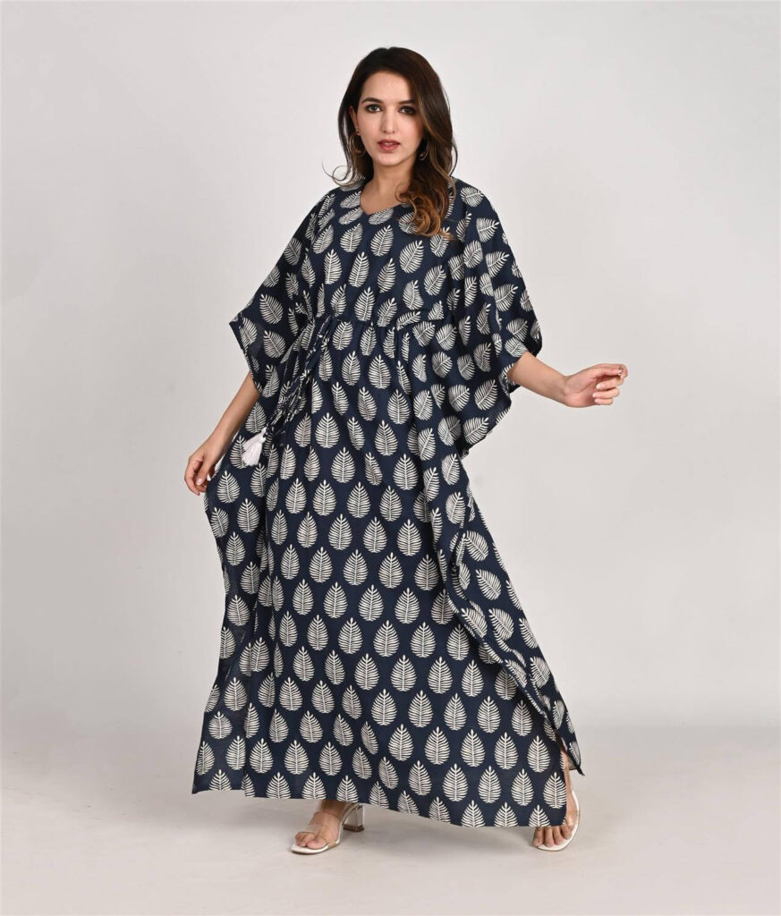 Printed Blue Cotton Kaftan