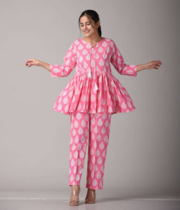 Pink Floral Printed Cotton Coord Set