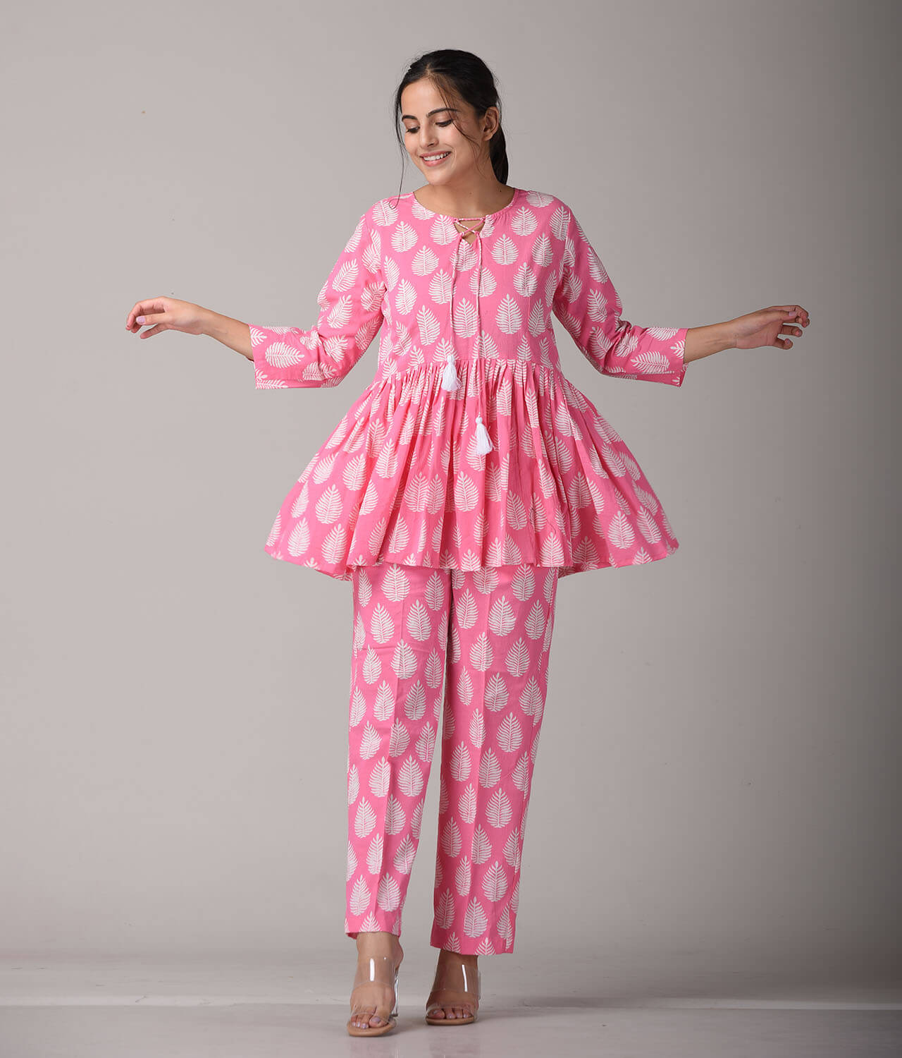 Pink Floral Printed Cotton Coord Set